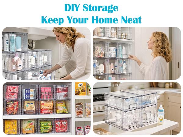 [Live Only] Vtopmart 6-8 Pack Transparent Stackable Drawer Organizer for Kitchen, Pantry, Makeup, Bathroom Storage Bins, Christmas Hauls