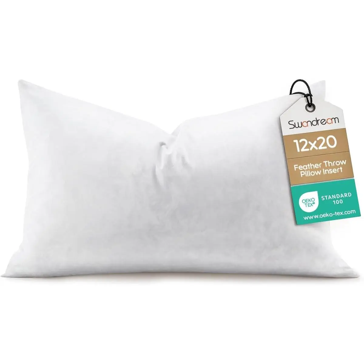 Feather Down Lumbar Pillow Insert, 12x20 in Decorative Throw Pillow Insert for Covers, Fuller Fit Soft Support for Bed, Couch, 12 X 20 Inch