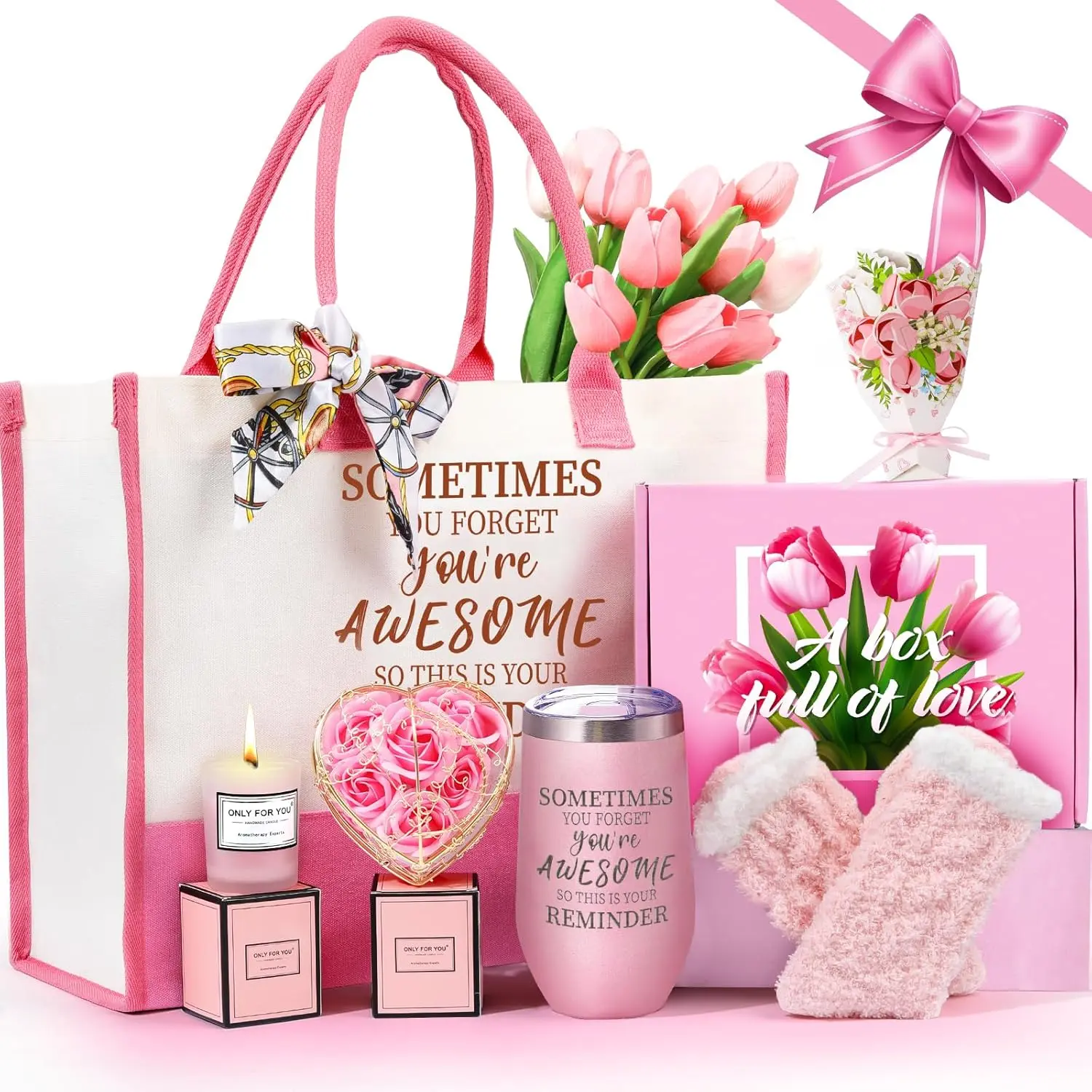 Gift baskets for Women, Gift Sets for Women, Mom, Sister, Wife, Girlfriend, Care Package for Women, Pink