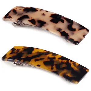 2 count Hair Barrettes Tortoise Shell  Design Celluloid Rectangle Hair Clips for Women
