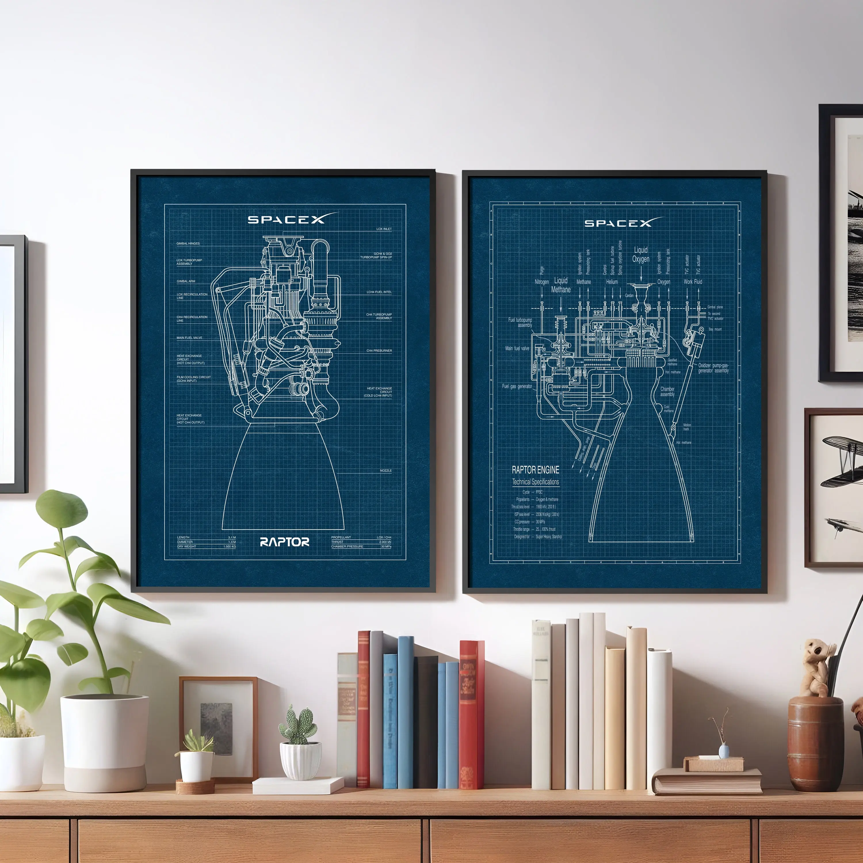 SpaceX Raptor Engine, Blueprint Poster, Starship, Rocket Engine, Aerospace Decor, NASA, Space Rocket Print, Astronomy Gift, Home Decor