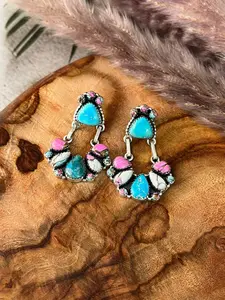 Handmade Sterling Silver Sierra Bella Turquoise with Cotton Candy Collection: Post Dangle Earrings "Signed Nizhoni"