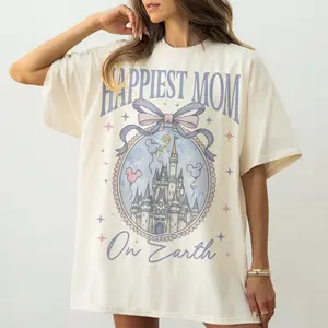 Retro Happiest Mom On Earth Shirt WDW Castle Tee, Coquette Bow Mom T-Shirt, WDW Castle Coquette Bow T-shirt,Disneylan Mother's Day Gift For Mom