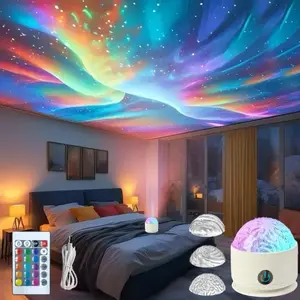 LED Aurora Projection Lamp, USB Charging 3-in-1 Mood Light, 16-Color Touch Activated with Remote, Perfect Ambient Lighting for Bedroom & Party