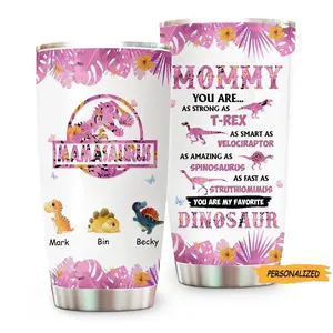Mamasaurus Pink Personalized 20oz Tumbler Cup, Custom Dino Name Stainless Steel Insulated Travel Mug, Best Mom Ever Gift for Mom & Grandma