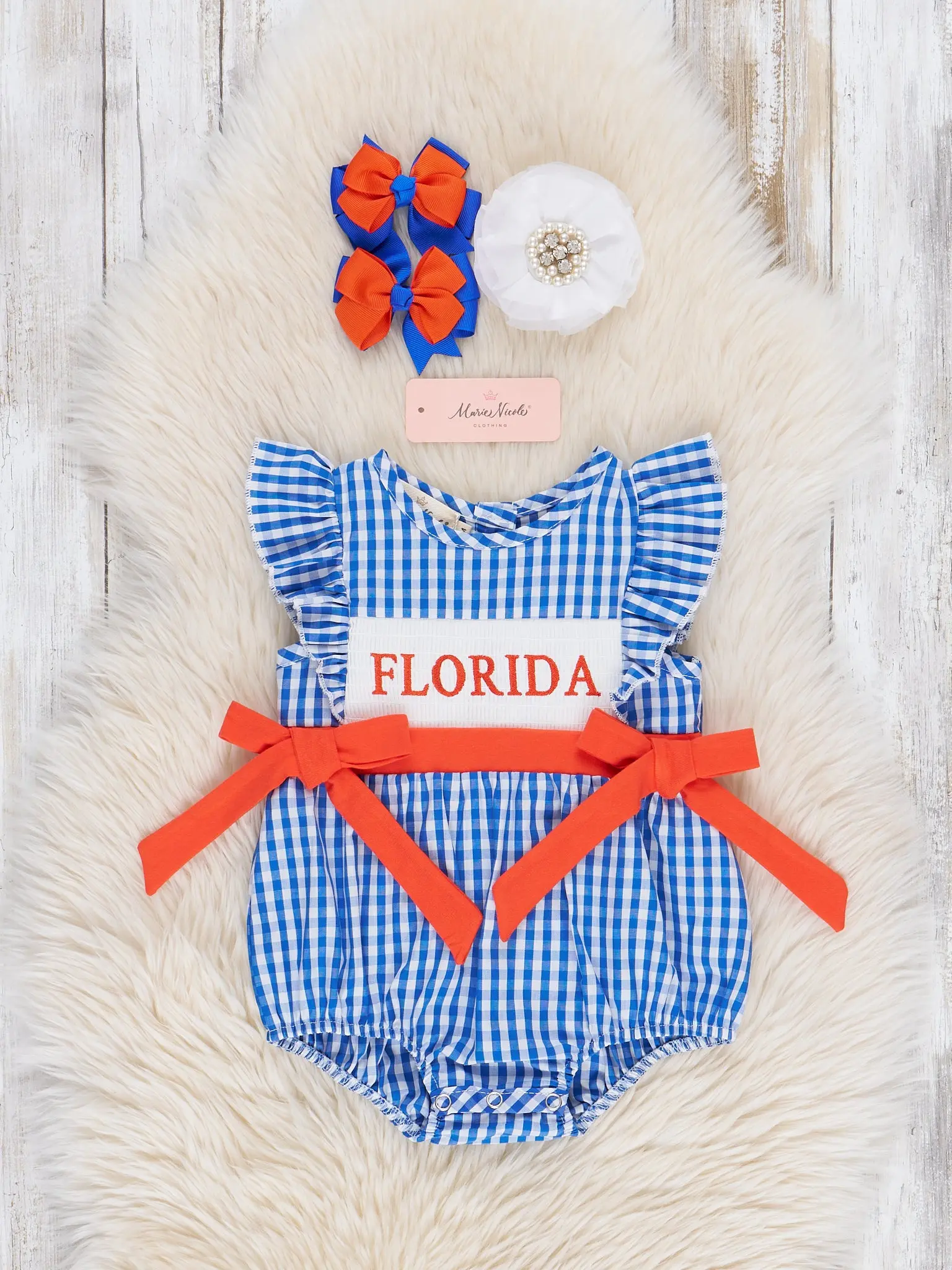 Florida Smocked Gingham Bubble Romper
