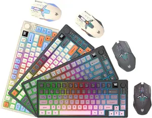 75% Wireless Gaming Keyboard and Mouse Combination, with Rechargeable Battery, Glowing Mechanical Feel Keyboard, Ergonomic RGB Optical Mouse, for Gaming/Business (BlackBerry Powder)