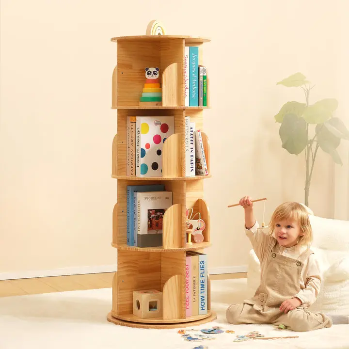OOOK Kids' Solid Wood Rotating Bookcase - Indoor Children's Furniture Shelf & Rack