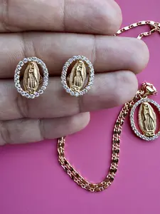 Virgen de Guadalupe Set of Earrings and Chain with Elegant Charm