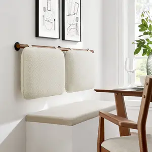 Anela Wall-Mounted Chenille Upholstered Queen Headboard in Cream Walnut