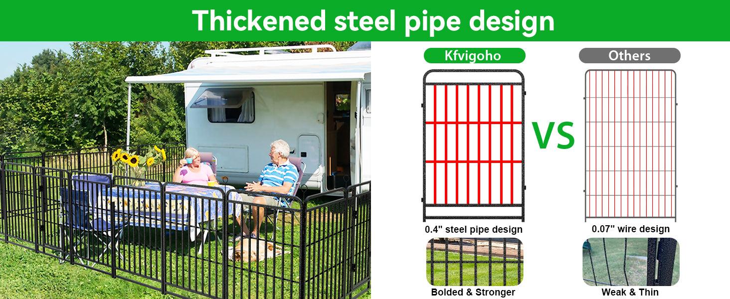 Heavy Duty Dog Playpen: 12 Steel Panels 47" Height, Square Steel Pipe with Reinforced Crossbars, 27FT 57 Sq.ft Portable Fence for Yard RV Camping, Snowy Black PDF8007