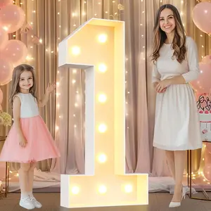 4 FT Light Up Number 1 for 1st 16th 21st Birthday Decorations, Giant Marquee Numbers Pre-Cut Frame Lighted Number 4 Feet Tall for Balloons Anniversary Wedding Party Decorations, Number 1