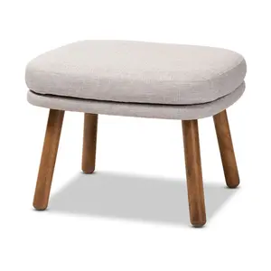 Lovise Walnut Finished Wood Ottoman Grayish Beige - Baxton Studio