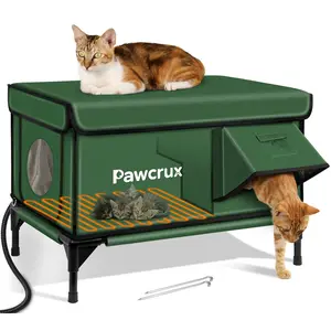 Winter Heated Outdoor Cat Houses, Weatherproof,  Indestructible, Insulated Shelters, with a Heater,  with Safe Escape Door & Windproof Ground Stakes,  Perfect for Feral/Yard/Barn Cats