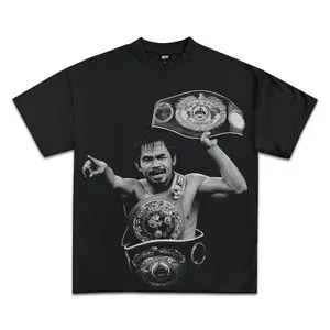 Manny Pacquiao World Champion Graphic Tee, Y2K Rap Streetwear T-Shirt, Unisex Crew Neck, Vintage Hip-Hop Graphic, Sports Style, Casual Cotton Fit