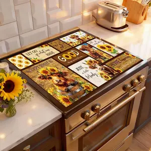Soft Electric Stove Cover Cook Top Panel Protector Pad, Sunflower Highland Cow Design, Scratch-Resistant, Easy to Clean, Household Kitchen Counter Cover