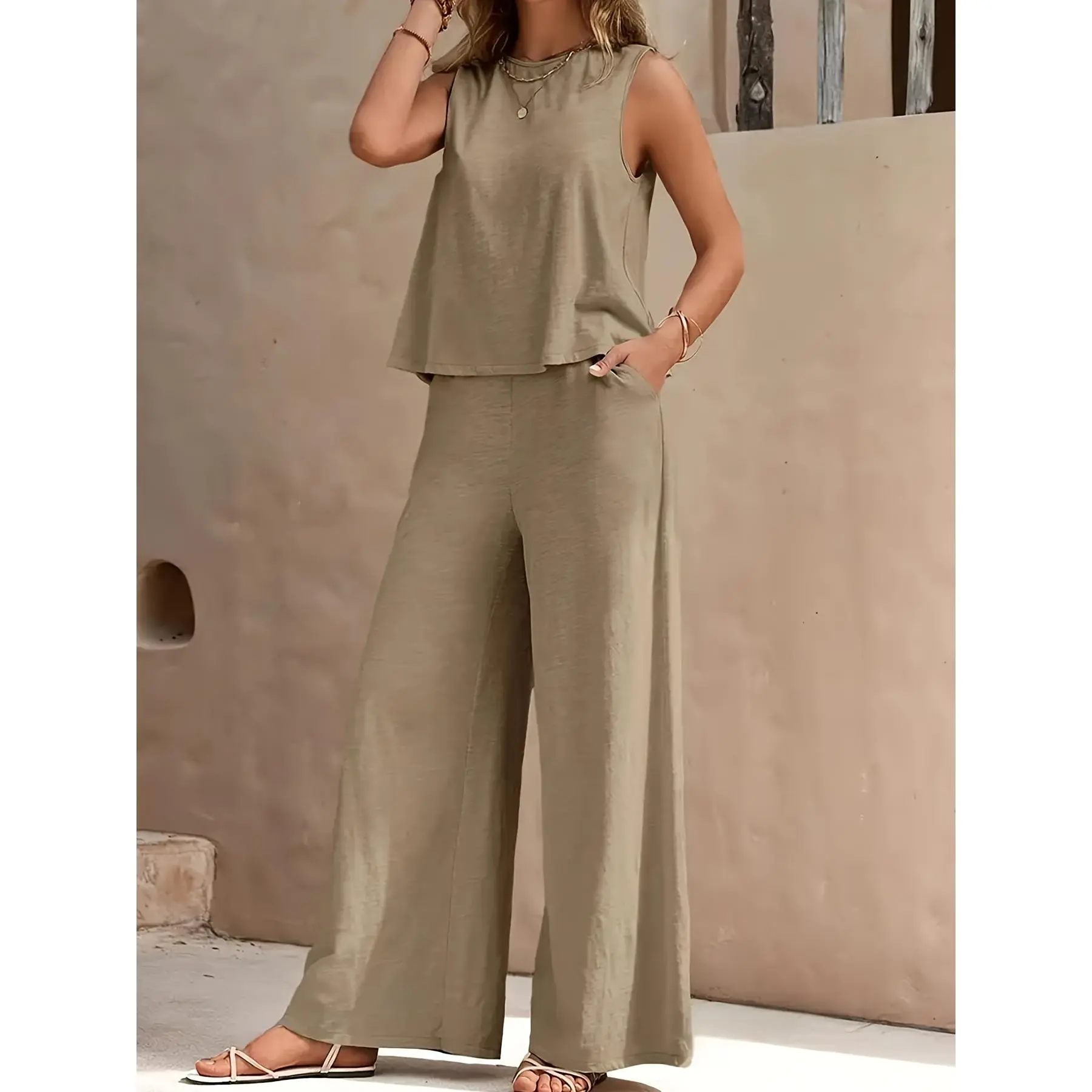 [Summer two-piece] Summer two-piece set of clothes |   Women's casual loose head round neck leisure suit, Europe and the United States trends all match