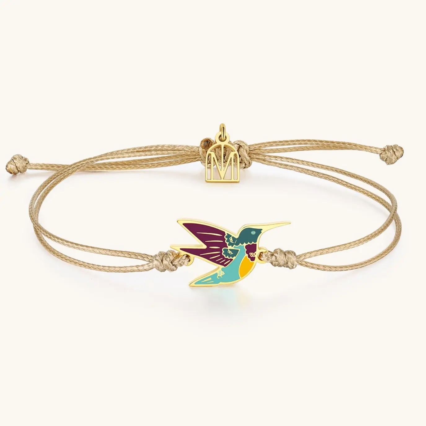 Hummingbird Thread: Be Present - Inspirational Jewelry Adjustable Cord Bracelet with Enamel Charm