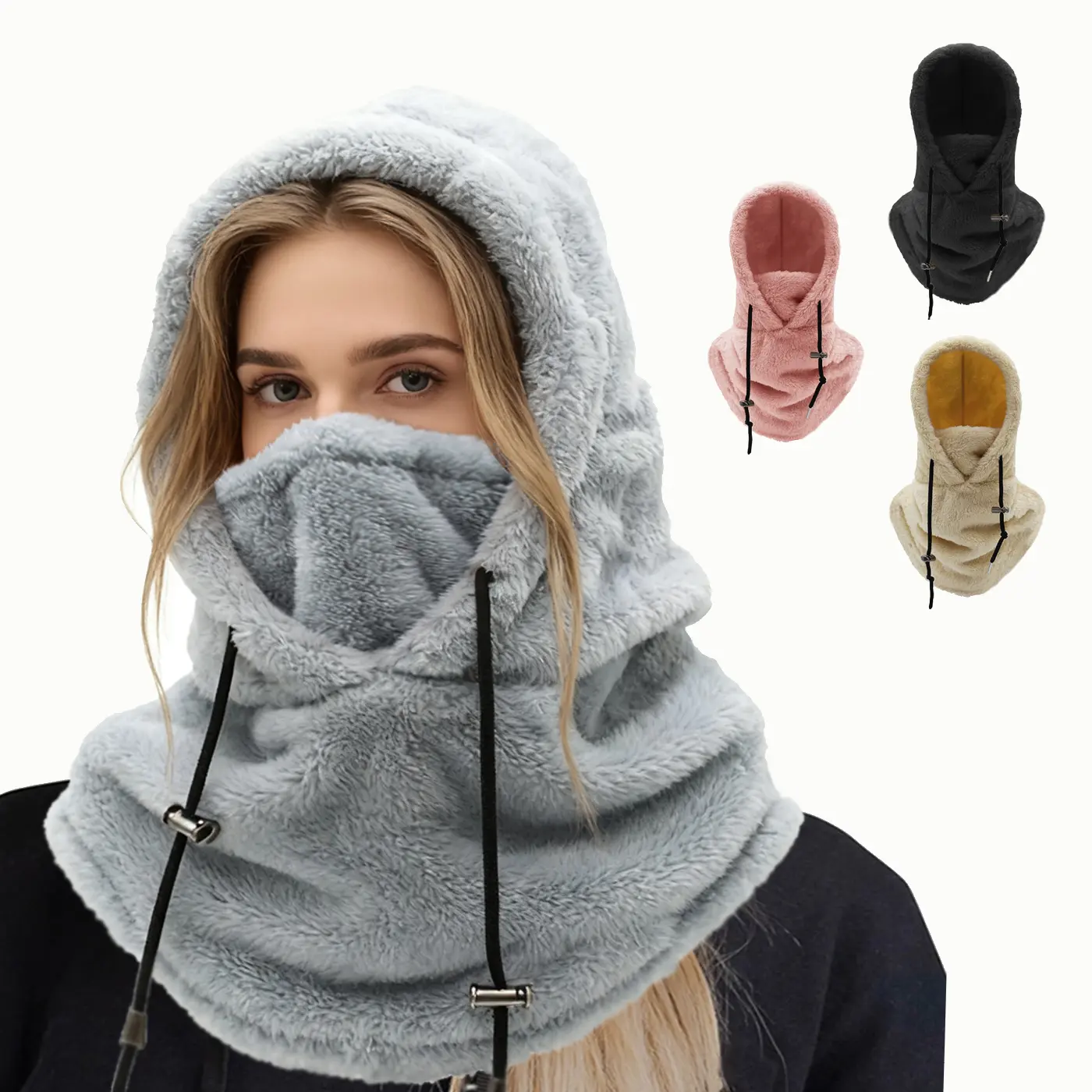 Winter Fleece Windproof Ski Mask, Cold Weather Thermal Face Mask, Neck Warmer Scarf & Helmet Hood for Outdoor Cycling