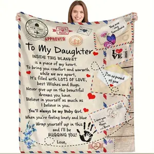 Cabin-Style Cozy Flannel 'To My Daughter' Blanket With Heartfelt Message - Soft, Warm, All-Season Comfort, 100% Polyester, Perfect For Couch Or Bed