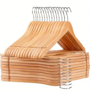 Wood Hangers, 30-Pack Value Pack Non-Slip Design with Bar & Notches, Ideal for Coats, Jackets, Suits, & Pants Storage, Curved Design Hanger
