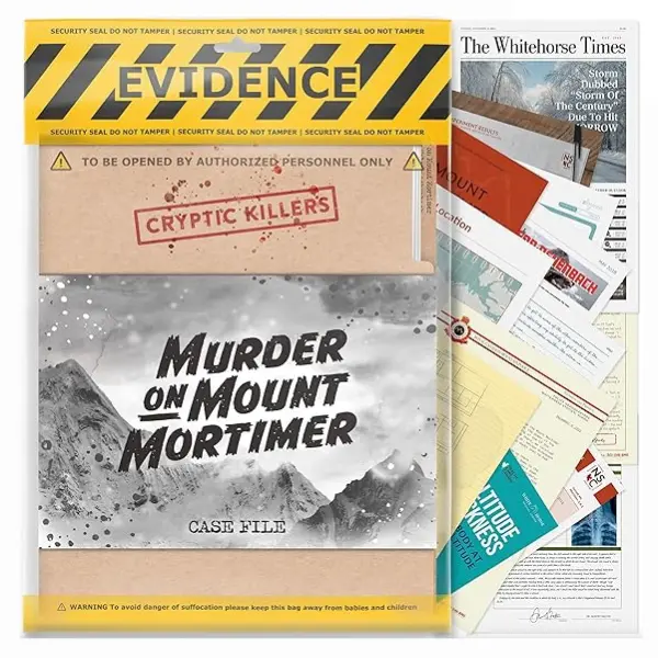 Cryptic Killers Murder on Mount Mortimer Cold Case Files Board Game - 14 years and up Detective Toy, 3+ hour game, 35+ clues for deep dives, Evidence Pack, Book Series Merch (Claire Bennet Fiction Books), 8.1 oz, 15.2 x 10.83 x 0.04 inches Hybrid Set