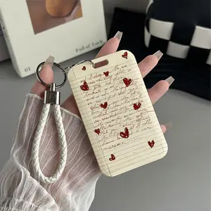 Scarlet Hearts Journal Pattern Design Plastic Id Card Holder With Personalized Lanyard for Doctors, Nurses, Nursing Students, Students-Bus Card Case, Campus Card Protector Perfect Halloween Christmas Gift