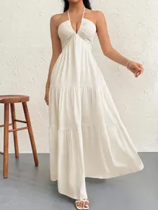 Women's Romantic Floral Print Beach Vacation Strapless Dress, Elegant Summer Hawaiian Wear, Tea Party Gown, Graduation Dress