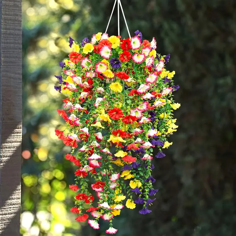 Outdoor artificial flower hanging decorations, Artificial Flower Set, Artificial flower arrangements, eucalyptus leaves, mixed color artificial hanging flowers, suitable for outdoor patios, gardens, home decoration