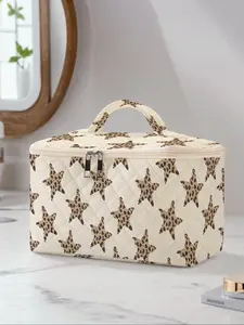 Leopard Star Pattern Travel Cosmetic Bag, Portable Makeup Organizer, Large Capacity Toiletries Pouch, Cute Fashionable Makeup Case, Makeup Storage Bag, Cosmetics Organizer
