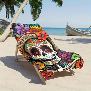 Vibrant Skull Floral Microfiber Beach Towel with QuickDry Fabric and Strong Wrap Design for Beach and Pool Use