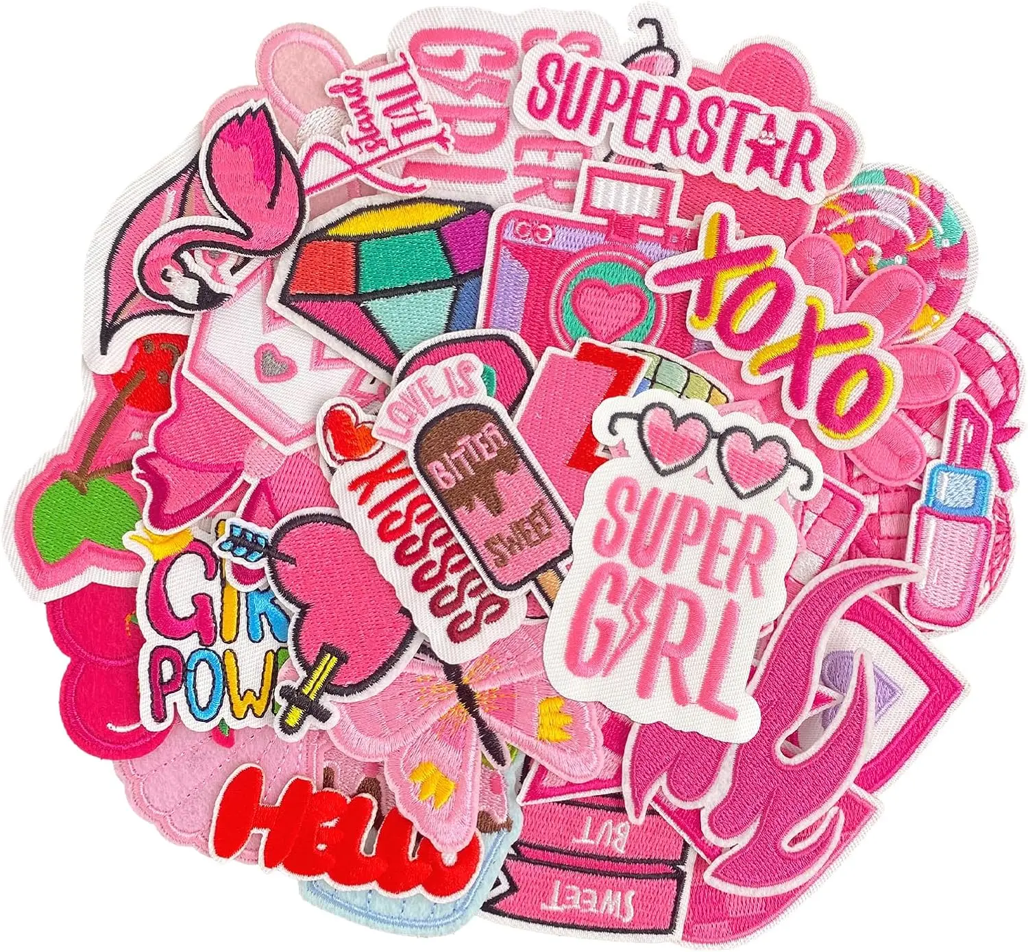 Girls' 32pcs Pink Iron-On Fabric Patches - Assorted Preppy Cute Cowgirl Designs, Hot Melt Glue Ease, Sew-On Appliques for Clothes Decor, Dresses