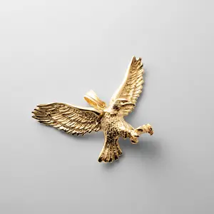14K Gold Large Hunting Eagle Pendant - Model K3282