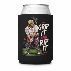 Grip It and Rip It Funny Golf Can Cooler Sleeve – Double Sided Neoprene Beer Sleeve, Golf Gift, Fits 12oz Cans & Bottles Drinkware Mug Cup