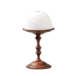 North American Walnut Vintage Candle Holder with Bone China Ventilation Cover, Wax Candle Holder Decoration, Candlelight Aromatherapy Candle, Dining Table Decoration