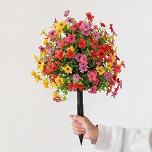 Artificial Flowers Faux Plants Outdoor Fake Flowers Spring Decor, Realistic Plastic Colorful Daisy UV Resistant for Porch Patio Home Yard Garden Window Box Pot Planters