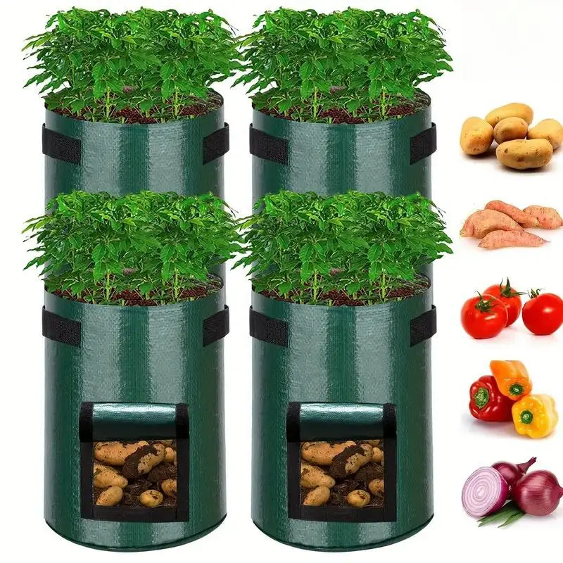 Large Capacity Grow Bag, Garden Grow Bags with Handle, Breathable Fabric Pot for Potatoes, Carrots, Tomatoes, Cucumbers and Other Vegetables, Breathable Planting Container, Planter