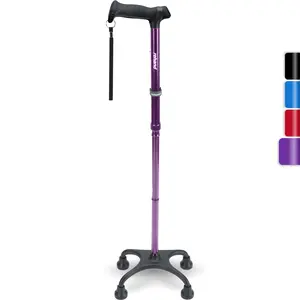 REHAND Quad Cane, Foldable Walking Cane   & Women with 4-Pronged Base  Extra Balance & Stability-Adjustable, Lightweight, Collapsible, Walking   Right or Left Handed Seniors & Adults