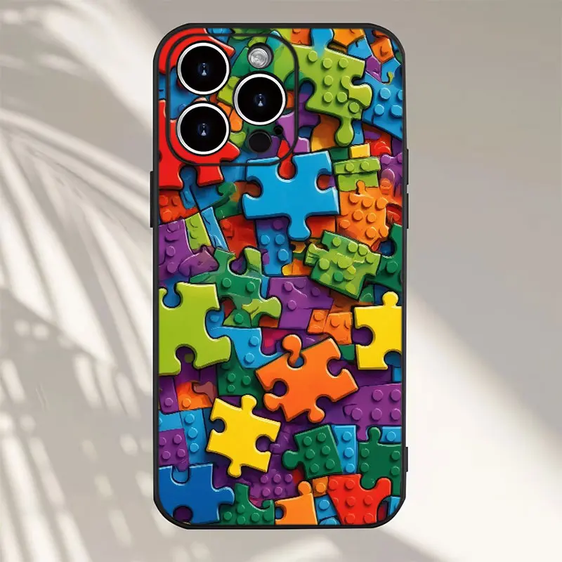 Autism Awareness Puzzle Phone Case for iPhone 17 16 15 14 13 12 11 Pro Max, Colorful Puzzle Piece Design, Neurodiversity Support Protective Cover, Meaningful Gift