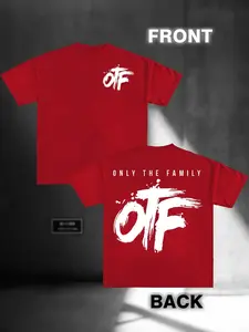 [Cotton OTF Tee] Red Cotton Men's OTF Graphic T-Shirt | Casual Round Neck Short Sleeve Tee, Loose Fit, Unisex, "Only The Family" Print, Perfect for Travel & Leisure