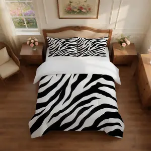 Modern Zebra Print Comforter Set, 2/3 Pieces Bedding Set (1 Quilt + Pillowcases, No Insert), Breathable, Skin-Friendly All-Season Animal Print Bedding for Bedroom, Guest Room & Dorm