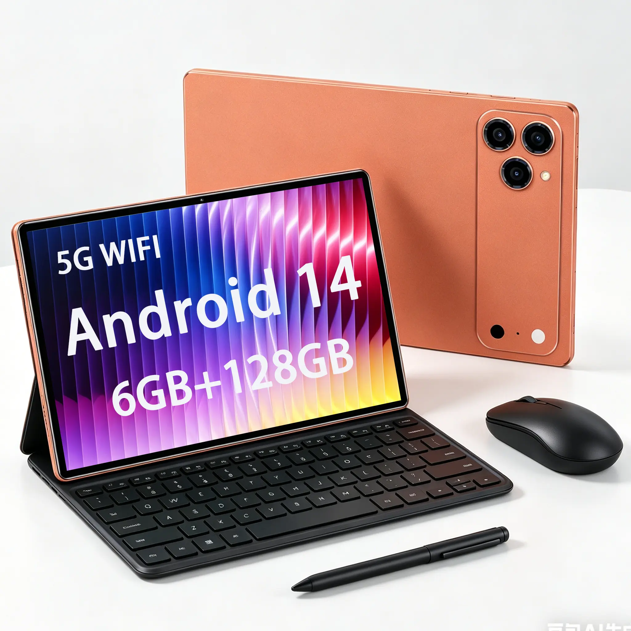 10-inch tablet PC, Android 14 operating system, high-performance multi-core processor, 6GB RAM + 128GB ROM (expandable to 1TB, TF card not included), 5MP + 16MP dual cameras, 1280*800 IPS resolution, 6000mAh battery, ideal Christmas/birthday gift.