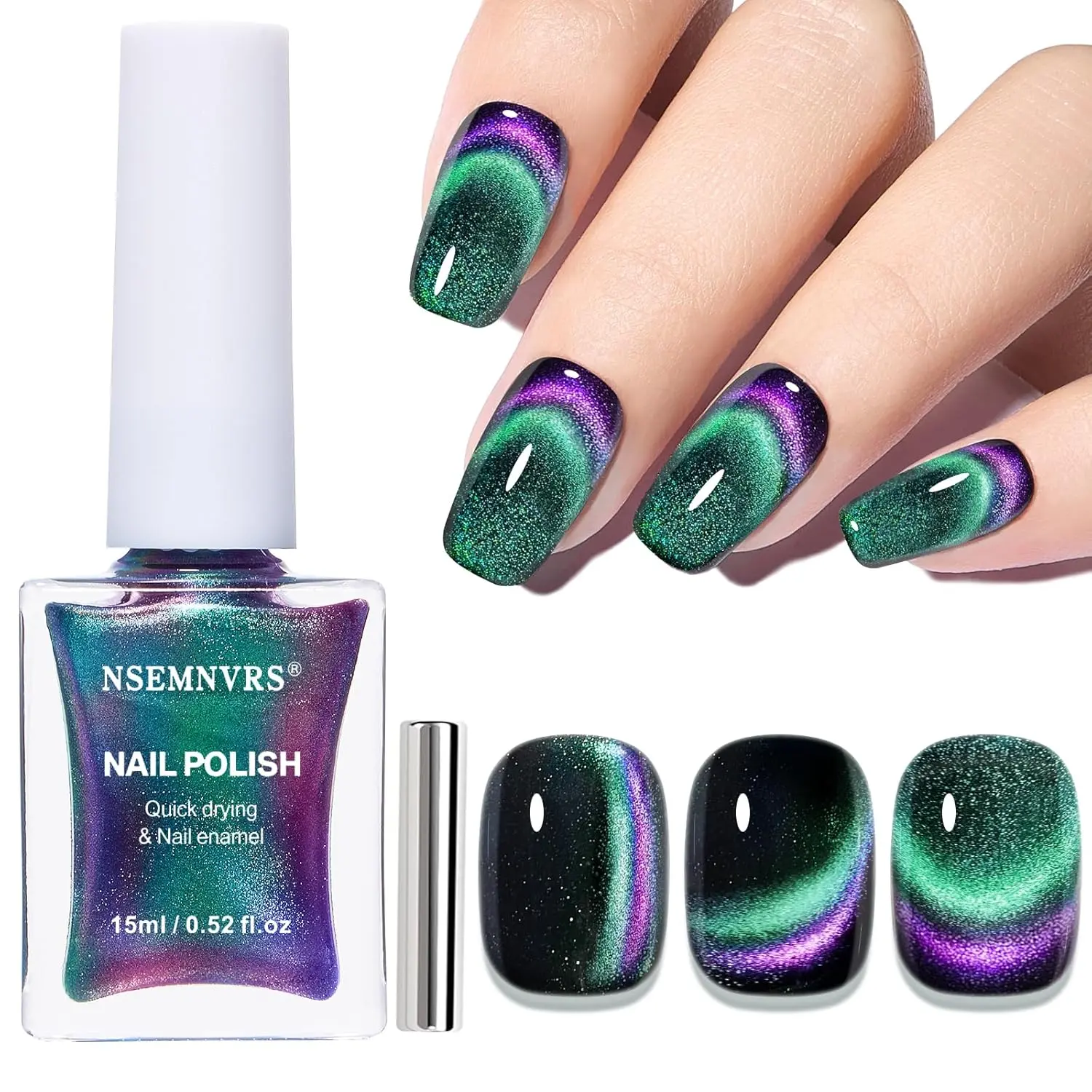 Magnetic Nail PolishCat Eye Glitter Green Nail Polish Kit Shimmer Quick Dry Nail Bulk for Women Nail Art Manicure Salon Gift Holiday Party