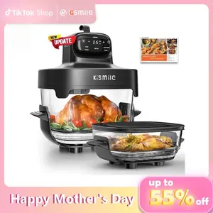 Kismile 5-in-1 Glass Air Fryer Upgraded Toaster Oven 1500W 25QT 12-in-1 Functionality Adjustable Temp Time Freezer Dishwasher Safe Kitchen Appliances Multifunctional Machine with 95% Less Oil