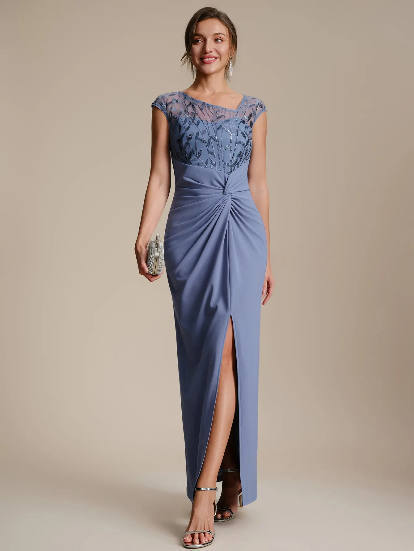 Ever-Pretty 2026 New Trend Sequin Bodice Knit Mermaid Wedding Guest Dress – Cap Sleeves, Back Zipper & Curve-Hugging for Formal Event EG02781