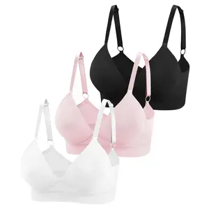 Eleplus 3 Pieces Deep V Wireless Bras for Women Seamless Comfy Bralettes Lightly Lined Multicolors Pack