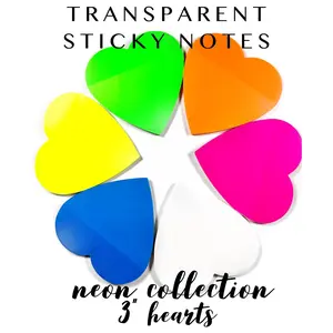 Transparent Sticky Notes - 3" Heart Shaped - Neon Collection
