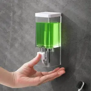 1count-Non-punching Manual Press Soap Dispenser Wall Hanging Traceless Paste Disinfectant Bottle Bathroom Accessory Transparent Soap Dispenser