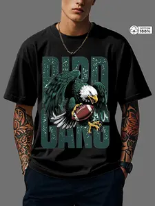 Men's PLUS SIZE Philadelphia-Themed T-Shirt with 'BIRD BANG' Logo Design - Navy Blue 100% Cotton Casual Sportswear for Game Day Outfits, Football Fan Apparel & All-Season Wear