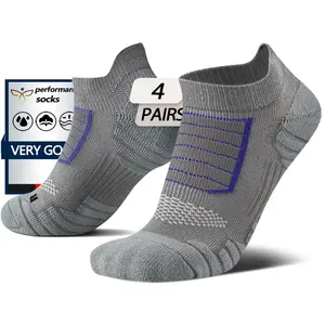Four pairs of thickened terry-bottom athletic socks suitable for outdoor travel, cycling, hiking, climbing, basketball, badminton, baseball, and running; moisture-wicking, breathable, comfortable fit, casual sporty design; comfortable and versatile, ideal
